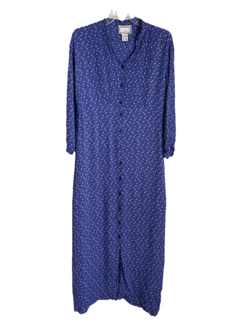 April Cornell Vintage Blue Floral Button Down Maxi Dress Cottagecore Prairie